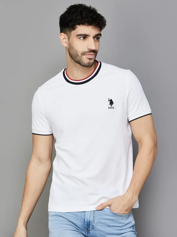 U S POLO ASSN  plain white cotton t-shirt for men