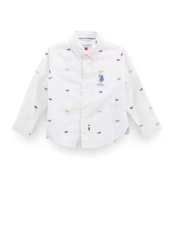 U S POLO ASSN printed cotton white shirt