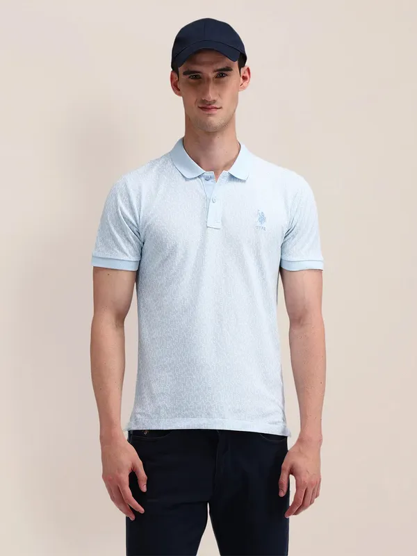 U S POLO ASSN printed light blue t-shirt in cotton fabric