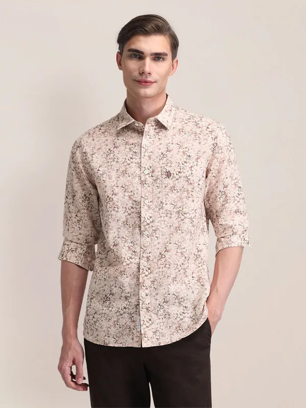 U S POLO ASSN printed light pink cotton full sleeve shirt