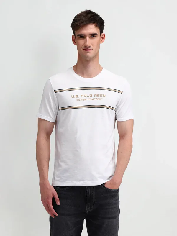 U S POLO ASSN printed white t-shirt in cotton fabric