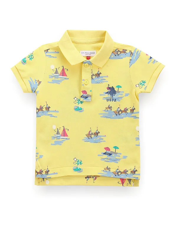 U S POLO ASSN printed yellow cotton t-shirt