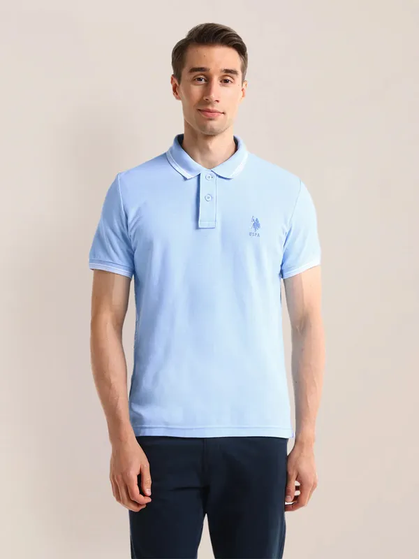 U S POLO ASSN sky blue plain cotton slim fit t-shirt