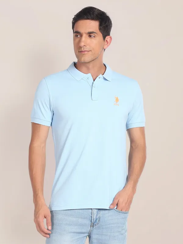 U S POLO ASSN sly blue plain polo t shirt