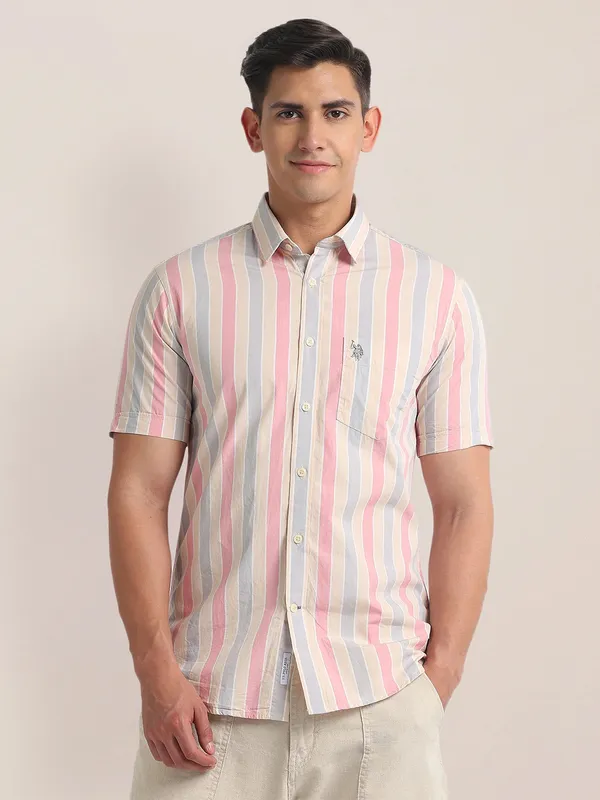 U S POLO ASSN stripe cotton multi color  shirt