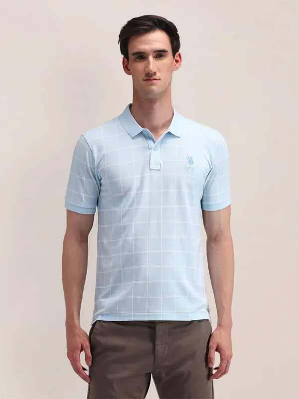 U S POLO ASSN stripe sky blue cotton slim fit t-shirt