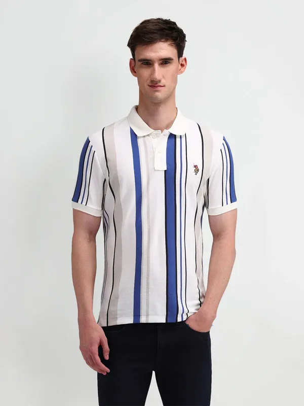 U S POLO ASSN stripe white and blue cotton t-shirt