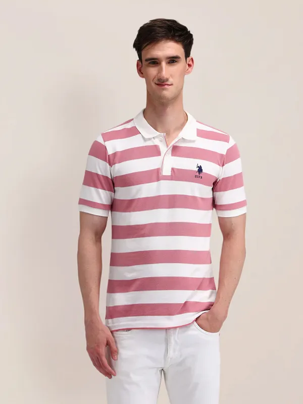 U S POLO ASSN stripe white and cream cotton t-shirt