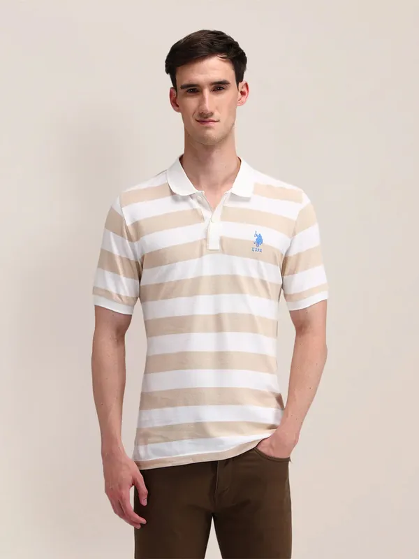 U S POLO ASSN stripe white and cream t-shirt in cotton fabric