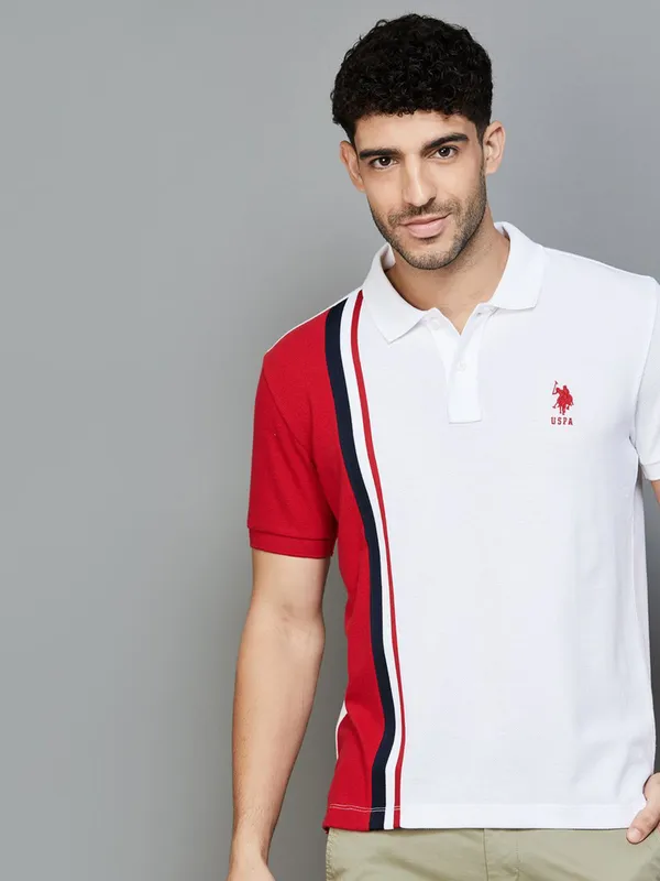 U S POLO ASSN white color block t-shirt with half sleeve