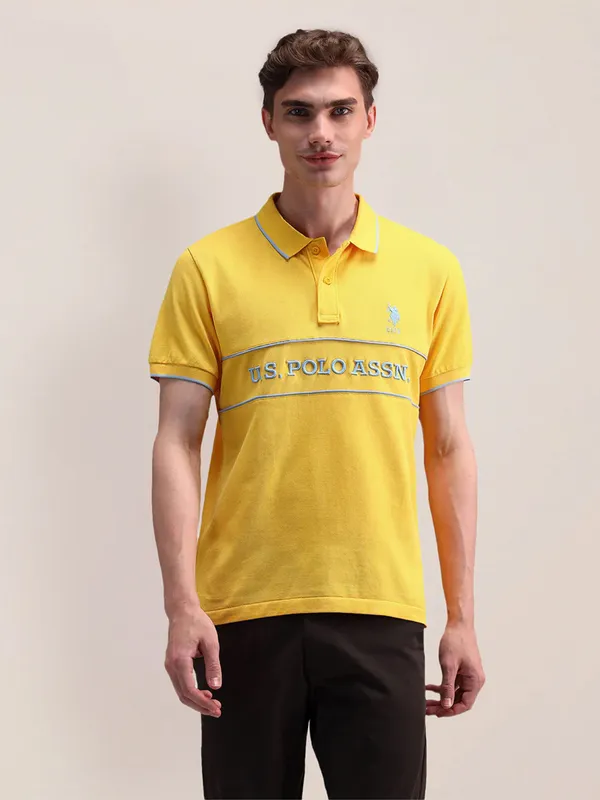 U S POLO ASSN yellow plain cotton t-shirt for men
