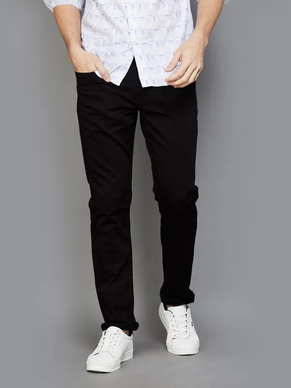 U S POLO  black solid denim slim tapered fit