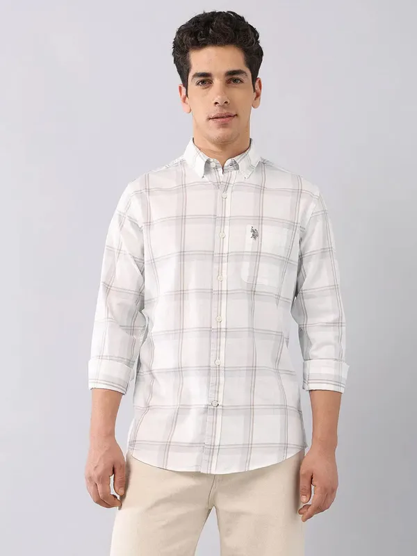 U S POLO light olive flannel casual shirt for men