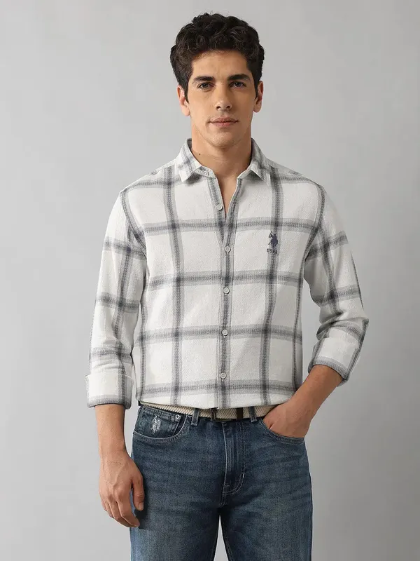 U S POLO off white flannel casual shirt for men