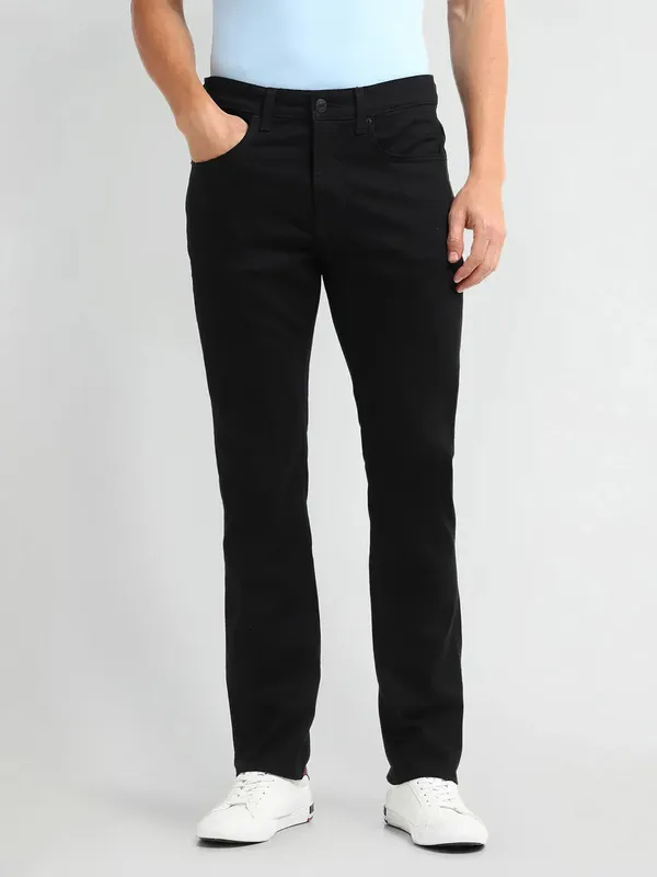 U S POLO solid black straight fit denim jeans