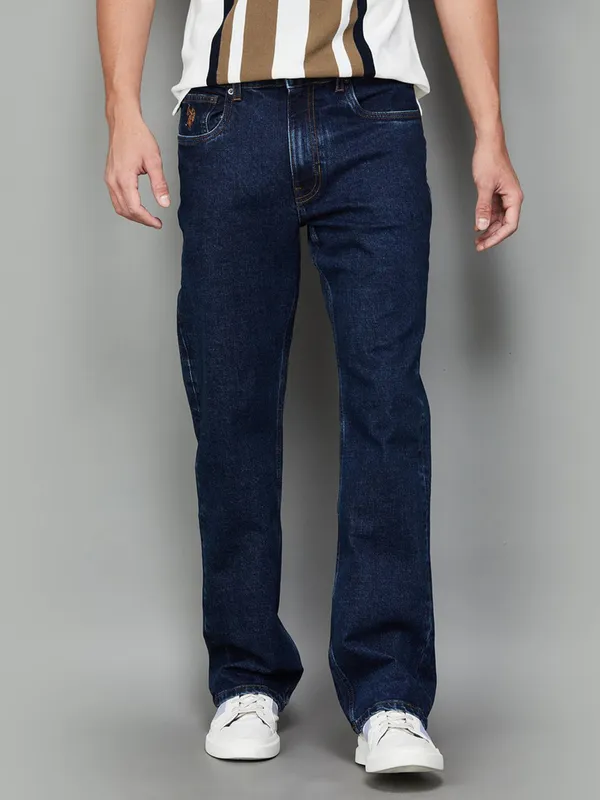 U S POLO solid blue straight fit denim jeans