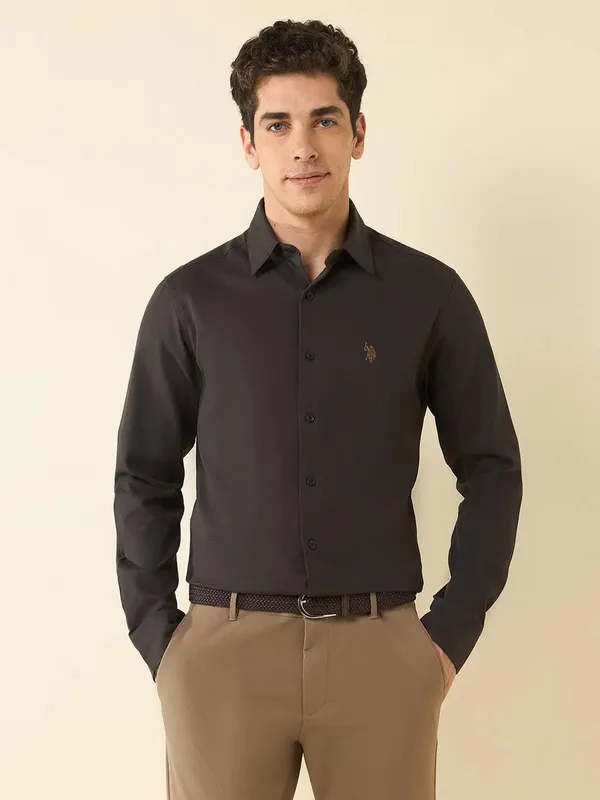 U S POLO solid choco brown casual wear cotton shirt