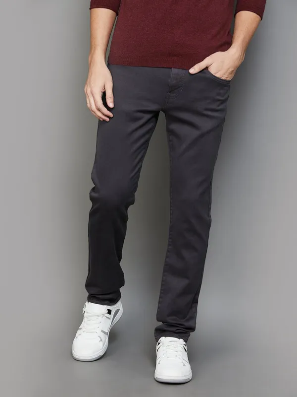 U S POLO solid grey denim slim tapered