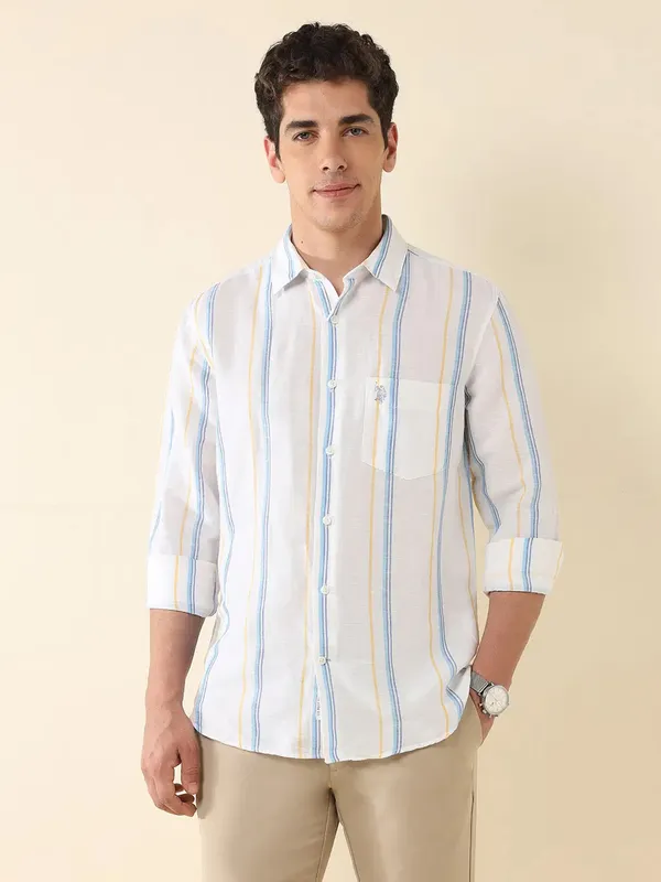 U S POLO striped white cotton casual shirt collection