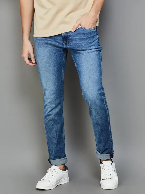 U S POLO washed blue denim slim tapered fit