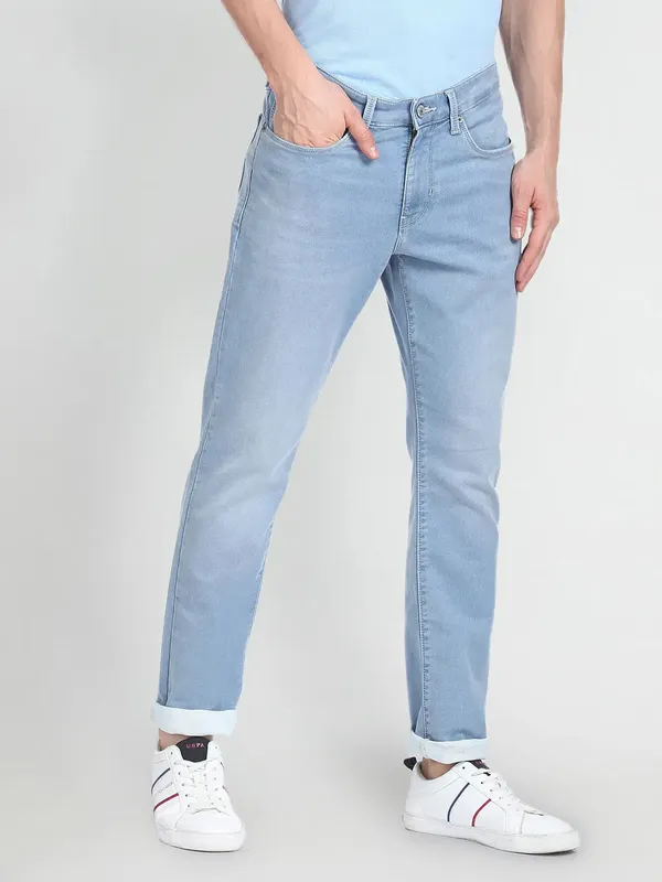 U S POLO washed ice blue slim taper fit denim jeans