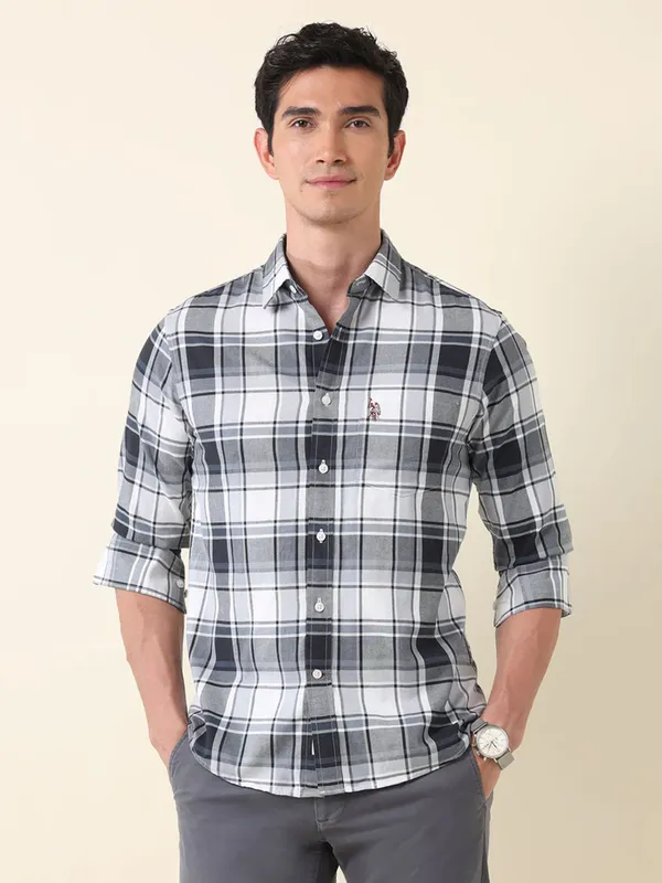 U S POLO white and black classic checks shirt