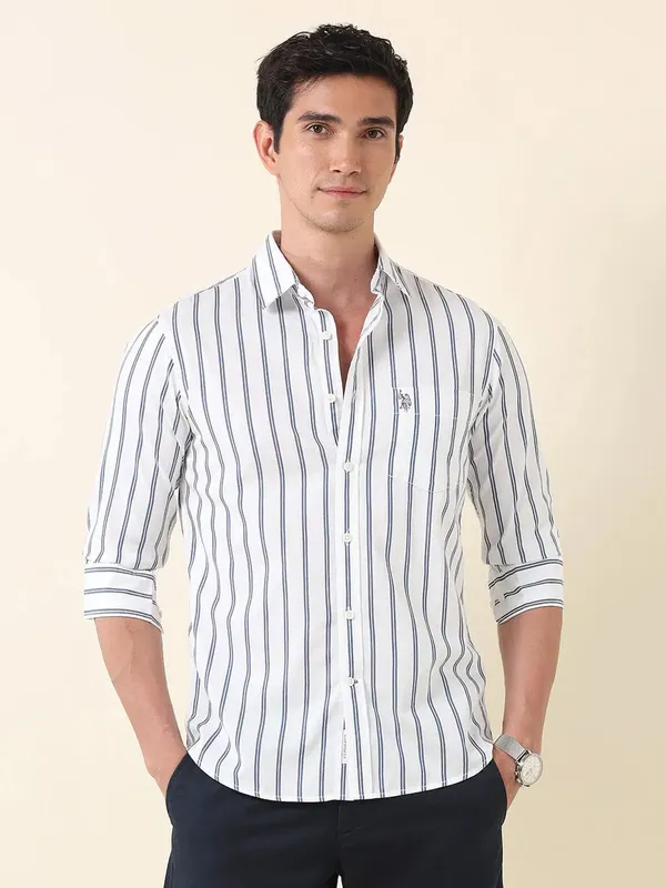 U S POLO white and black classic striped shirt