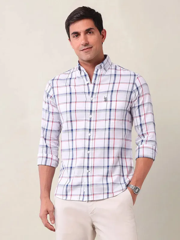 U S POLO white checkered casual wear mens shirt