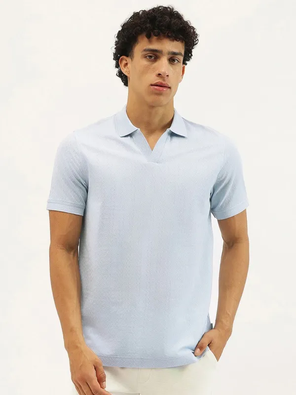 UCB aqua blue polo textured t-shirt