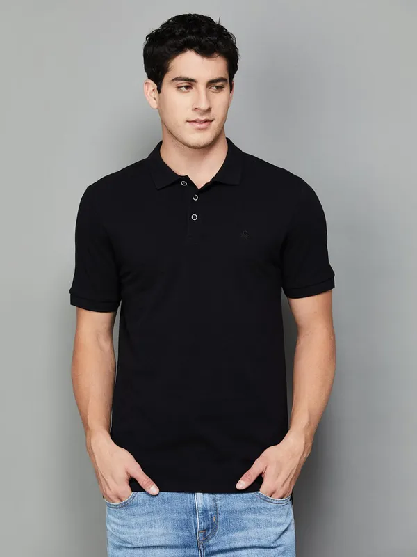 UCB black cotton polo t-shirt for mens