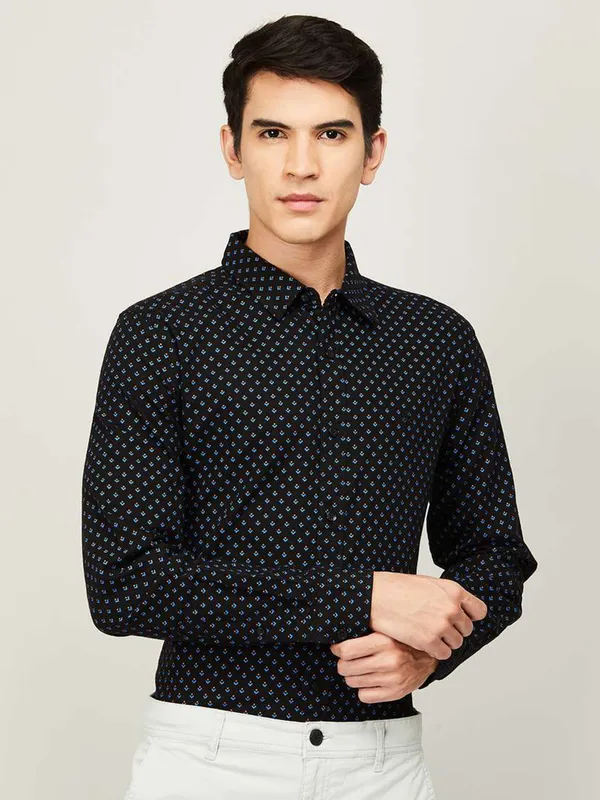 UCB black cotton printed shirt for men