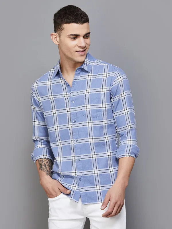 UCB blue cotton checks shirt
