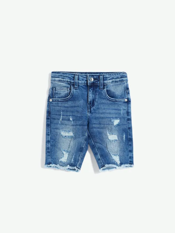 UCB blue washed denim ripped shorts