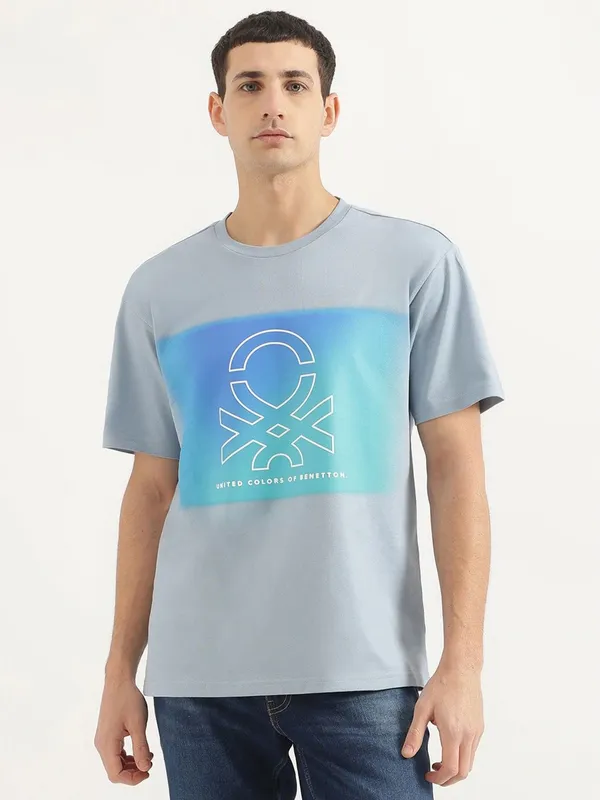 UCB bluish grey printed round neck t-shirt