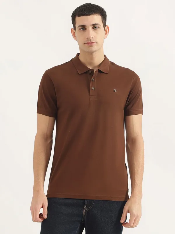 UCB brown plain cotton polo t-shirt