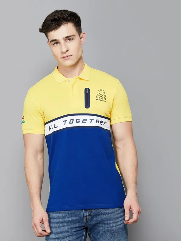 UCB colorblock yellow and blue cotton men t-shirt