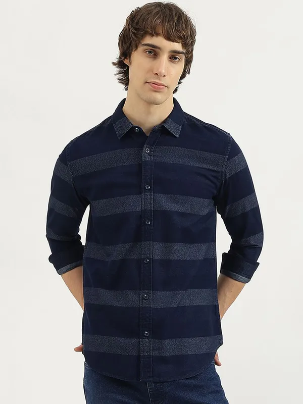 UCB cotton slim fit striped shirt for men