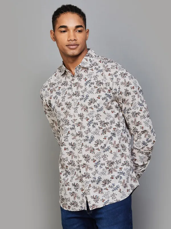 UCB cream floral printed cotton shirt