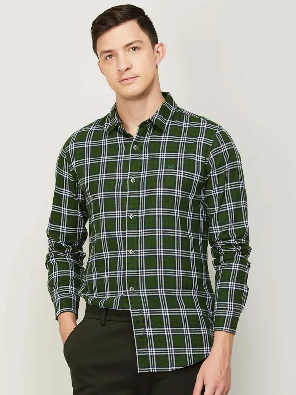 UCB dark green cotton slim fit shirt