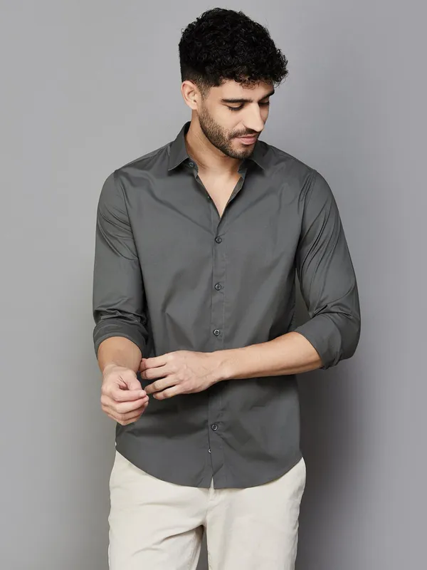 UCB dark grey cutaway collar shirt