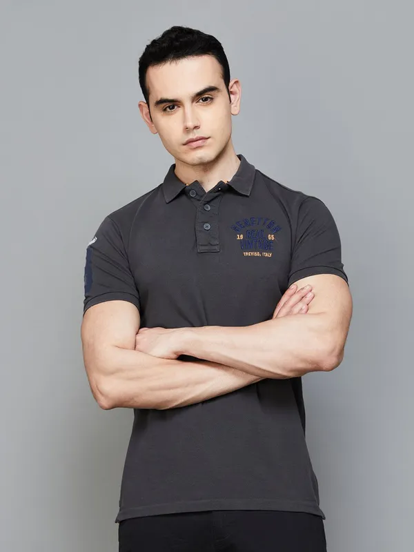 UCB dark grey plain polo t-shirt