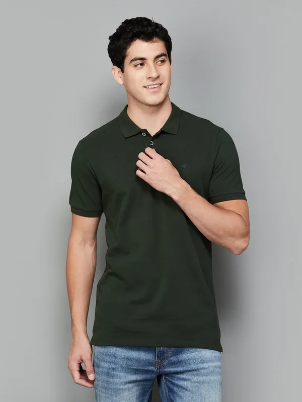 UCB dark olive green polo t-shirt