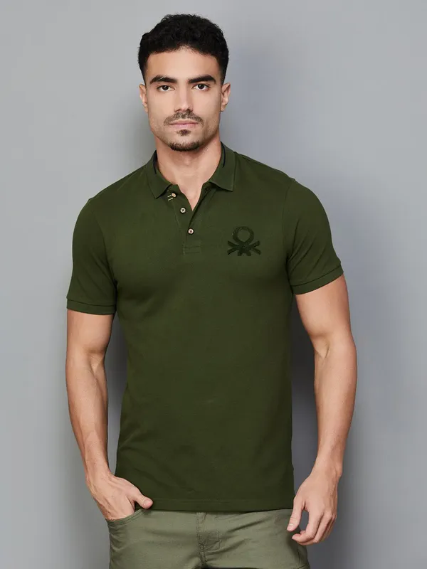 UCB dark olive polo t-shirt