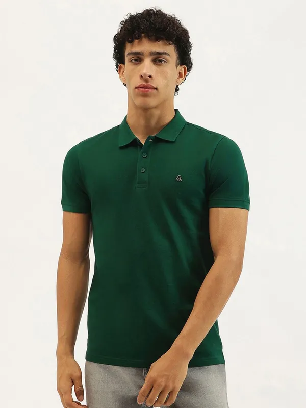 UCB green plain cotton polo t-shirt for men