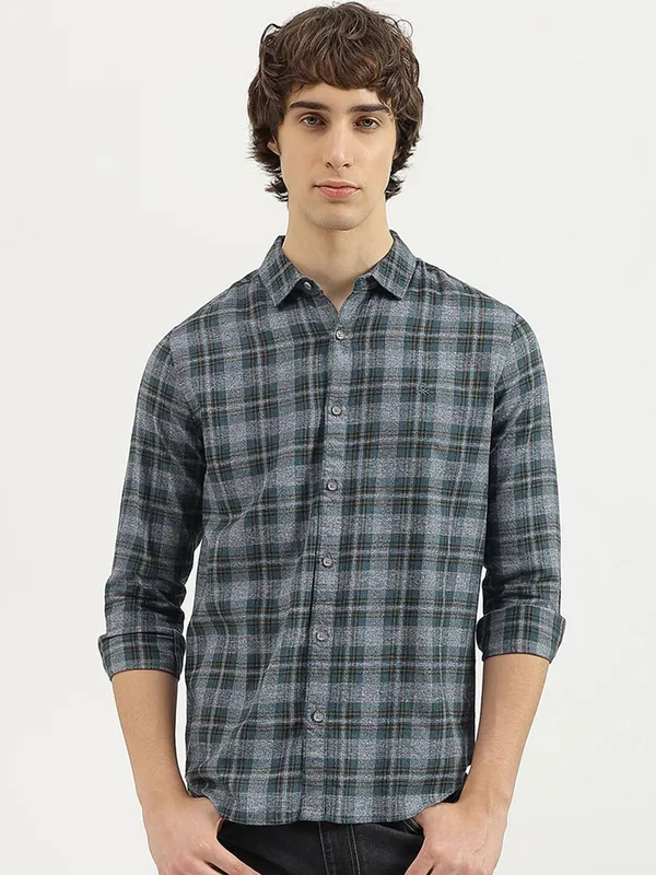UCB grey and green cotton shirt for men