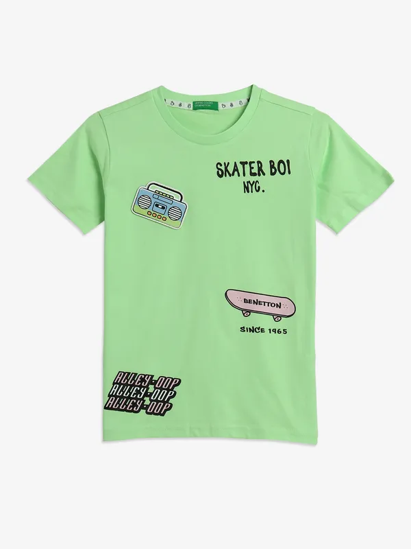 UCB light green printed cotton t-shirt