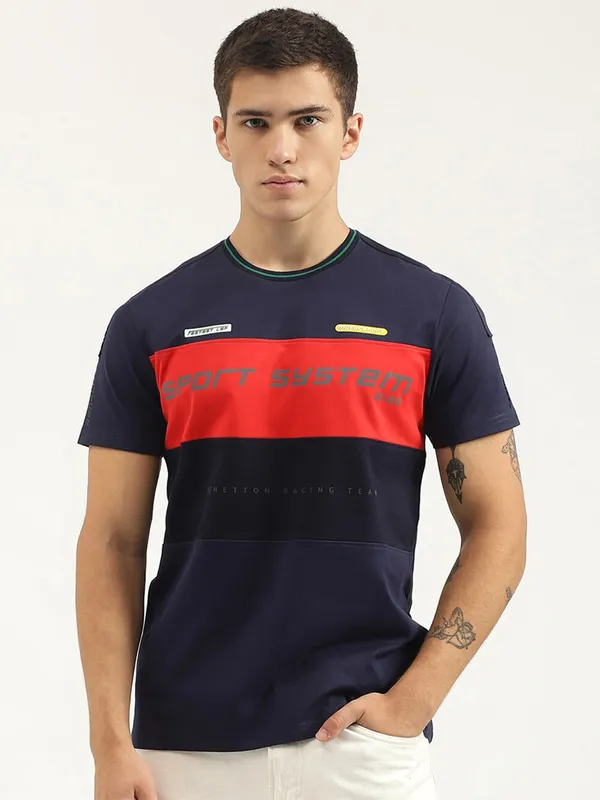 UCB navy color block casual cotton t-shirt