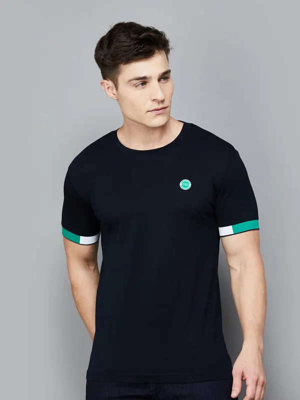 UCB navy plain slim fit cotton t-shirt