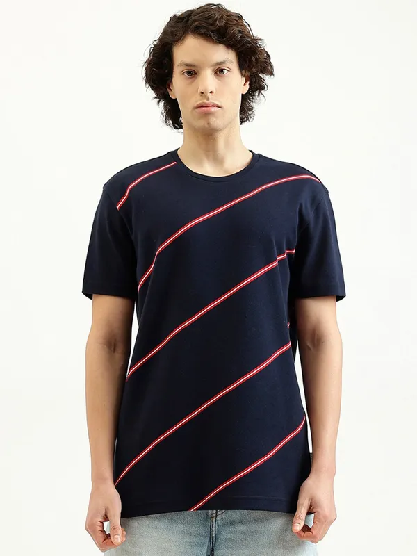 UCB navy stripe cotton casual half sleeve t-shirt
