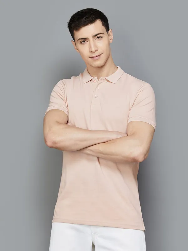 UCB peach plain cotton polo t-shirt